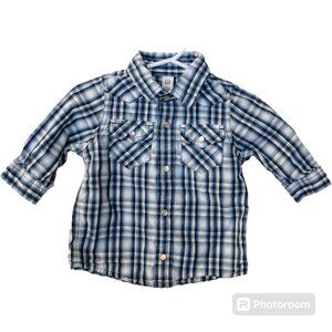 Baby Gap Infant Pearl Snap Button Up Long Sleeve Shirt Size 3-6 Months - Blue, B